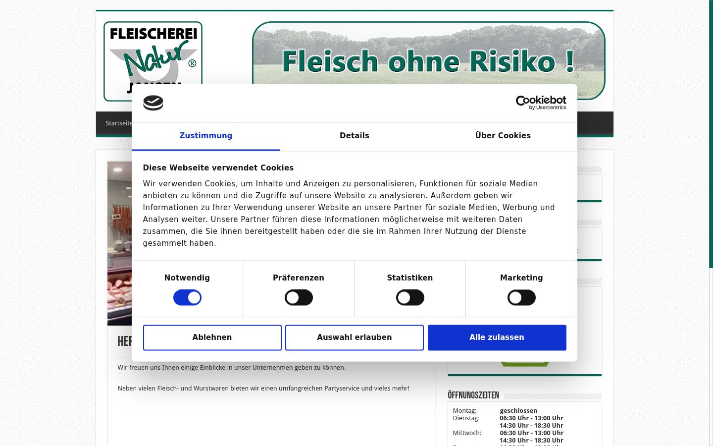 Screenshot des Einwilligungsbanners vor jeglicher Interaktion
