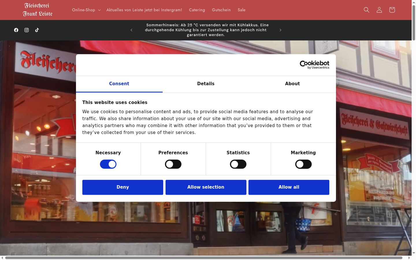 Screenshot van de toestemmingsbanner zoals getoond vóór enige interactie