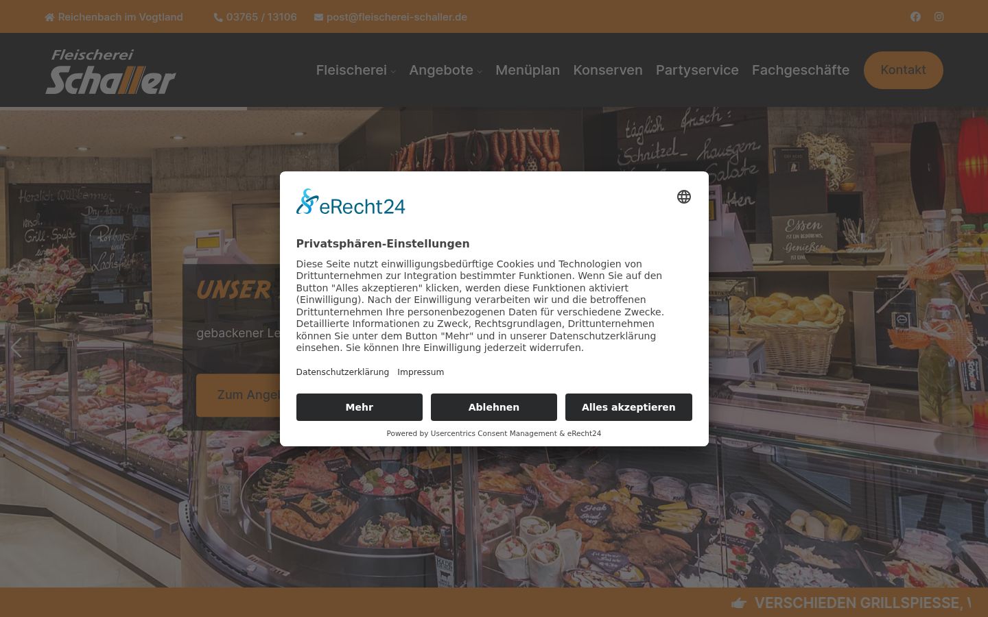 Screenshot des Einwilligungsbanners vor jeglicher Interaktion