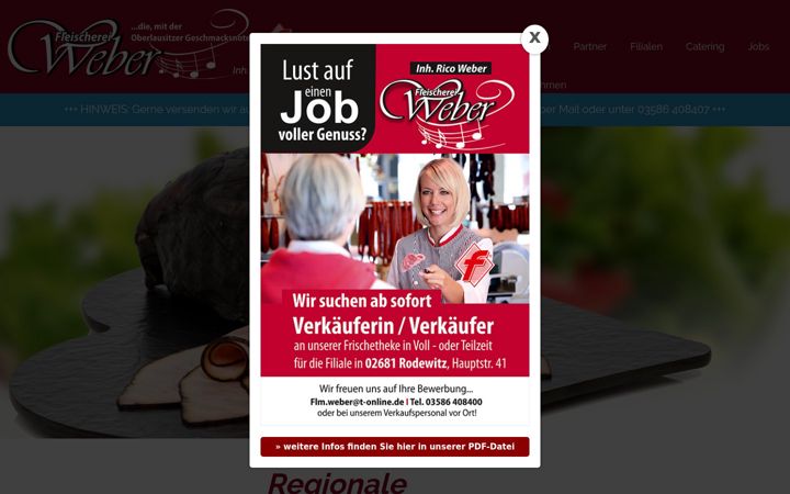 Screenshot of fleischerei-weber-neueibau.de