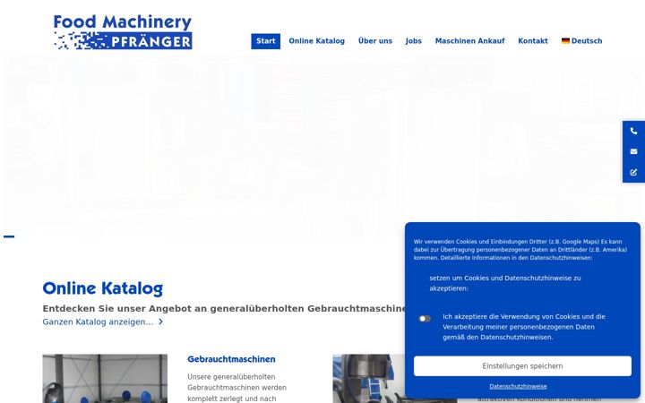 Screenshot of fleischereimaschinen-pfraenger.de