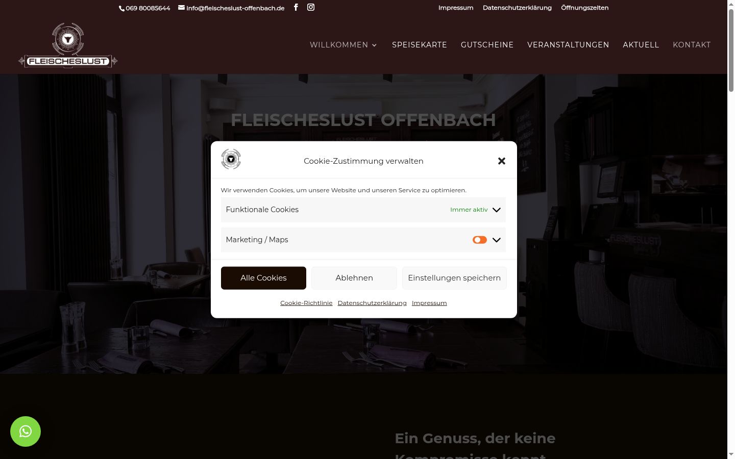 Screenshot des Einwilligungsbanners vor jeglicher Interaktion