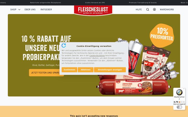 Screenshot von fleischeslust-tiernahrung.de