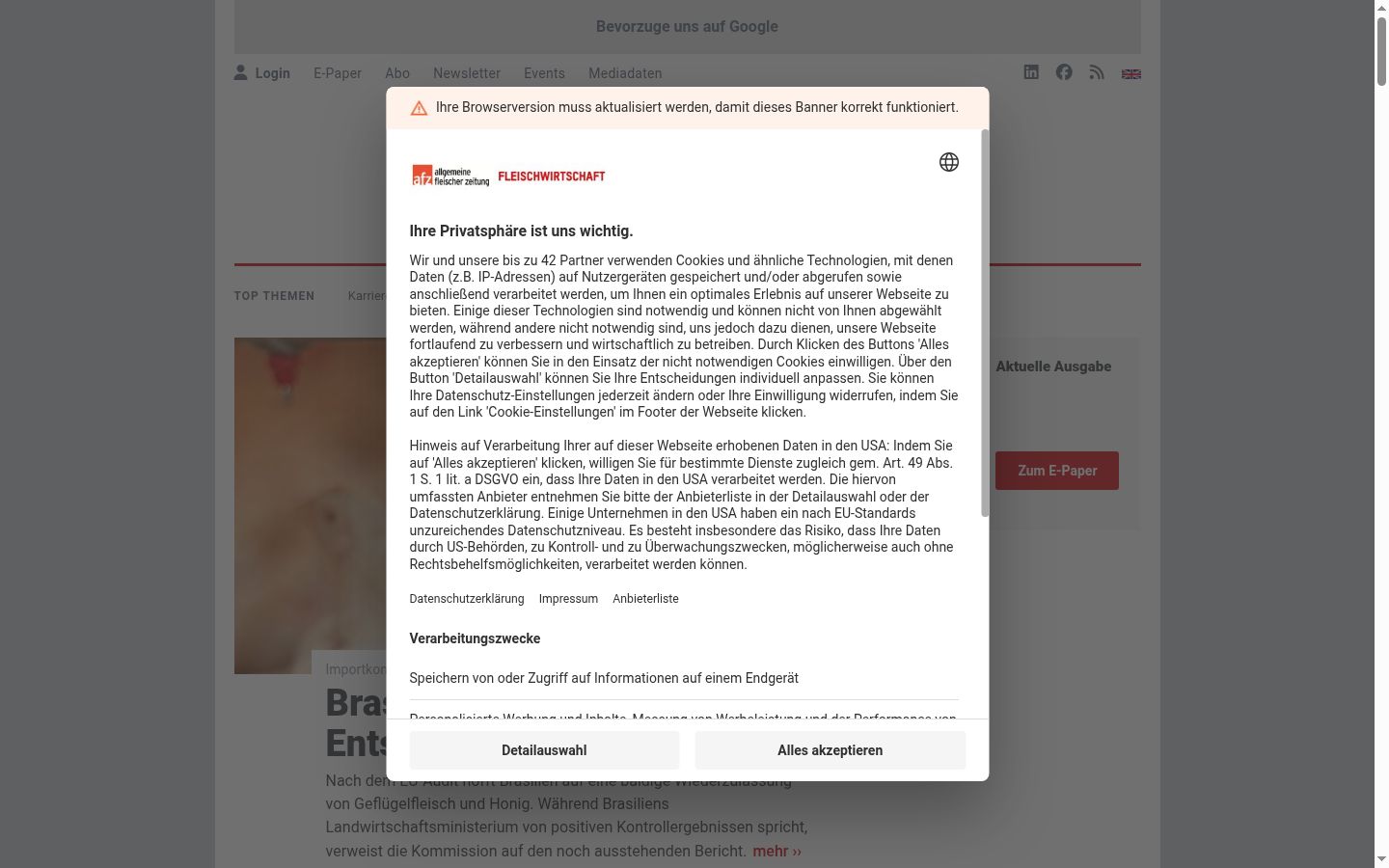 Sutikimo reklamjuostės, rodytos prieš bet kokią sąveiką, ekrano kopija