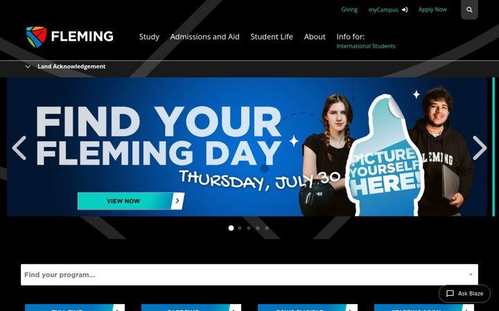 Screenshot of flemingcollege.ca