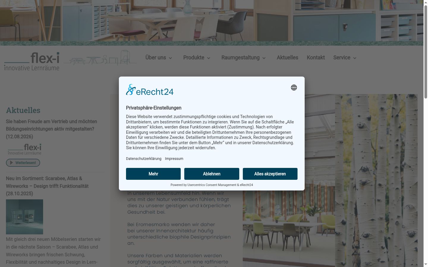 Screenshot des Einwilligungsbanners vor jeglicher Interaktion