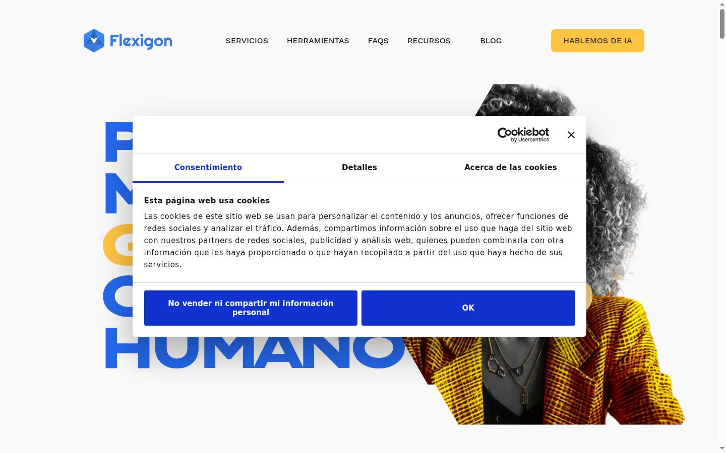 Captura de pantalla del banner de consentimiento mostrado antes de cualquier interacción