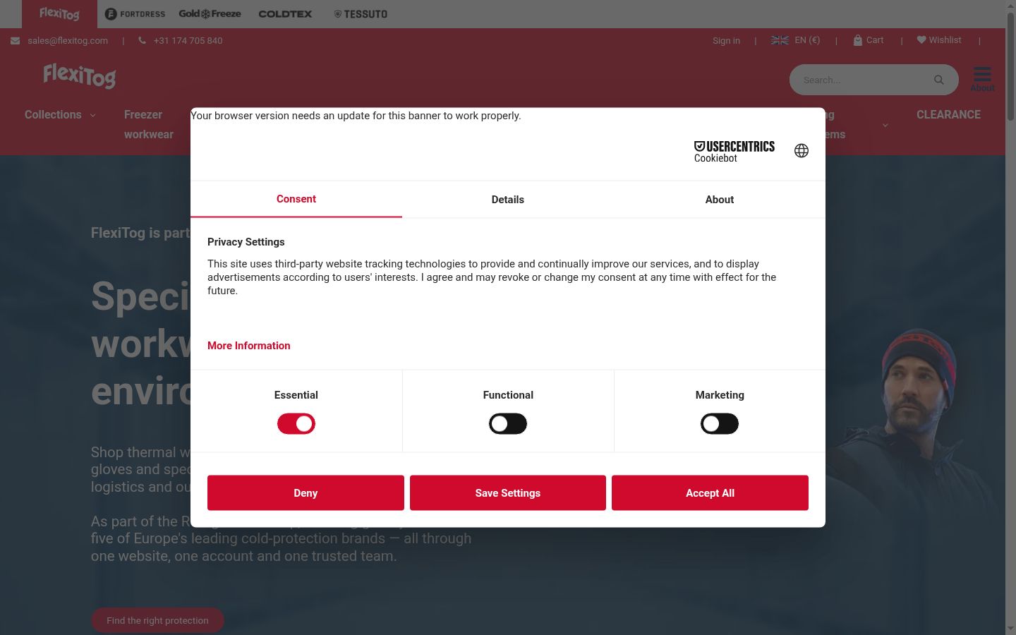 Screenshot del banner di consenso mostrato prima di qualsiasi interazione