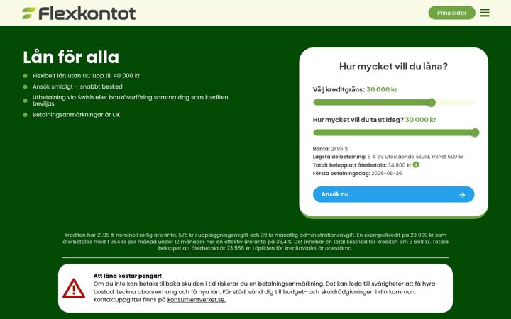 Zrzut ekranu flexkontot.se