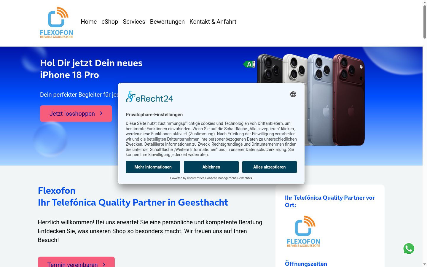 Screenshot del banner di consenso mostrato prima di qualsiasi interazione