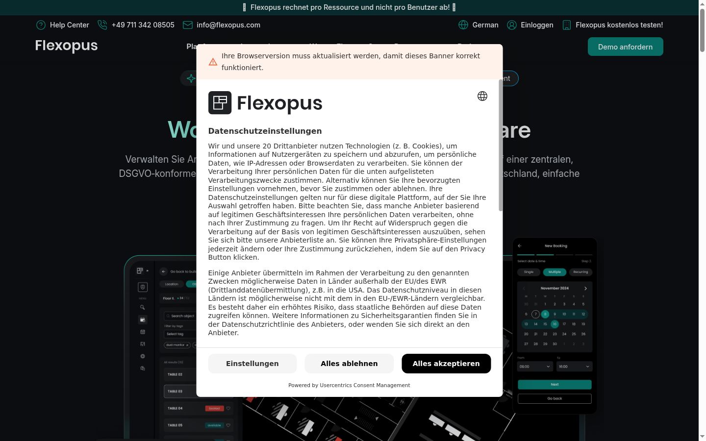 Capture d'écran de la bannière de consentement affichée avant toute interaction