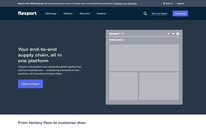 Posnetek zaslona flexport.com