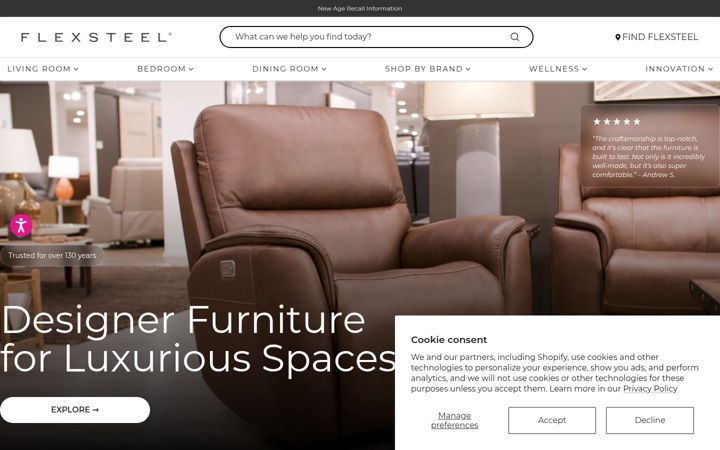 Screenshot of flexsteel.com