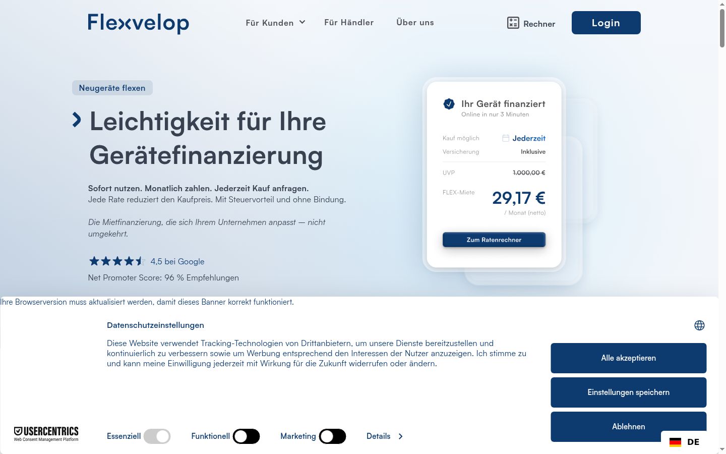 Screenshot tal-banner tal-kunsens muri qabel kwalunkwe interazzjoni