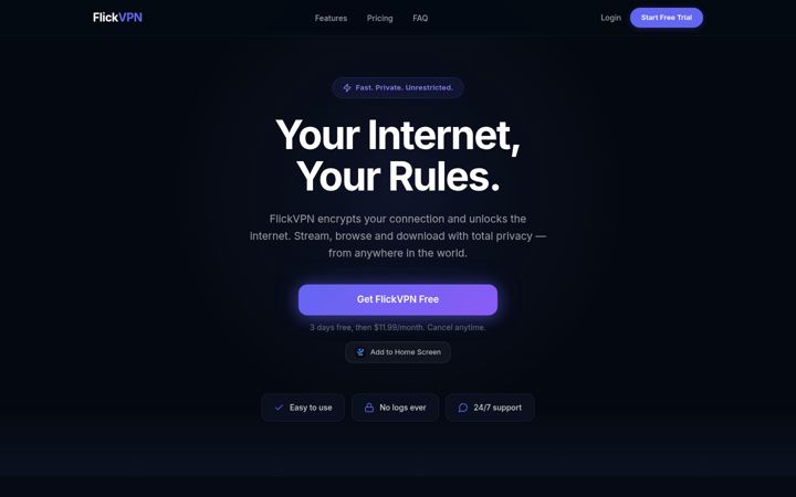 Zrzut ekranu flickvpn.com