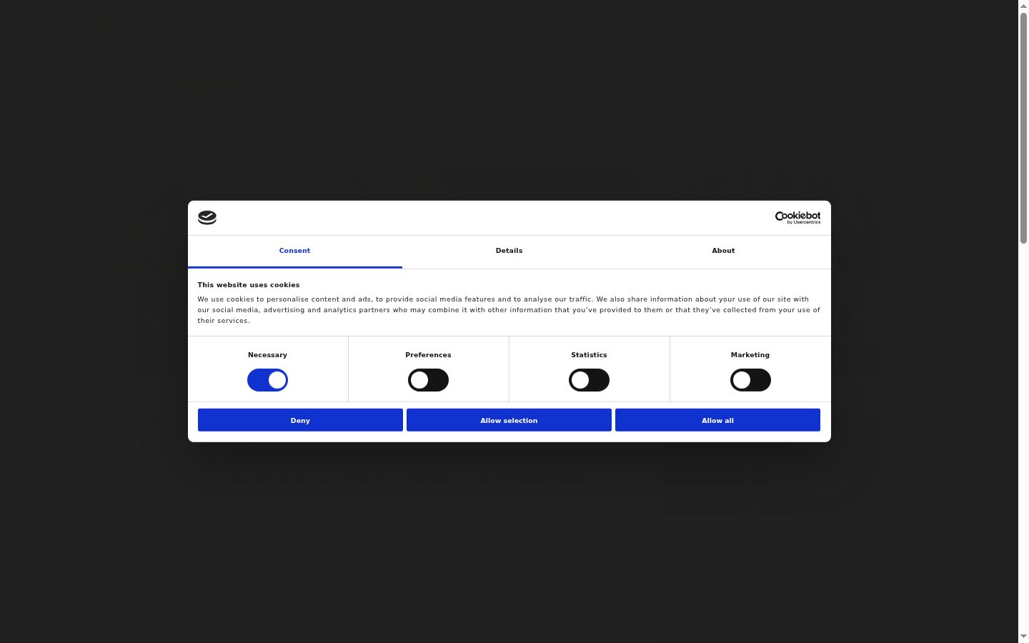 Screenshot del banner di consenso mostrato prima di qualsiasi interazione