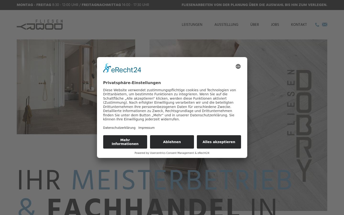 Screenshot des Einwilligungsbanners vor jeglicher Interaktion
