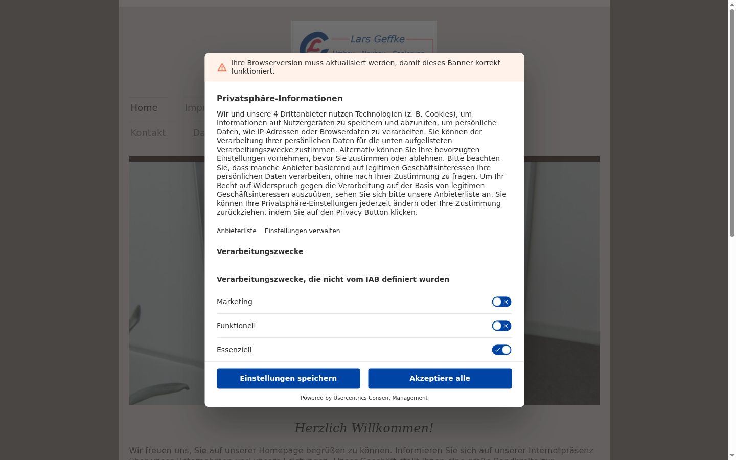 Zrzut ekranu banera zgody wyświetlanego przed jakąkolwiek interakcją