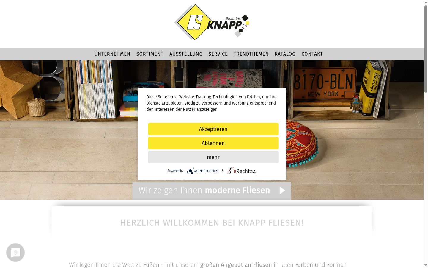 Screenshot des Einwilligungsbanners vor jeglicher Interaktion