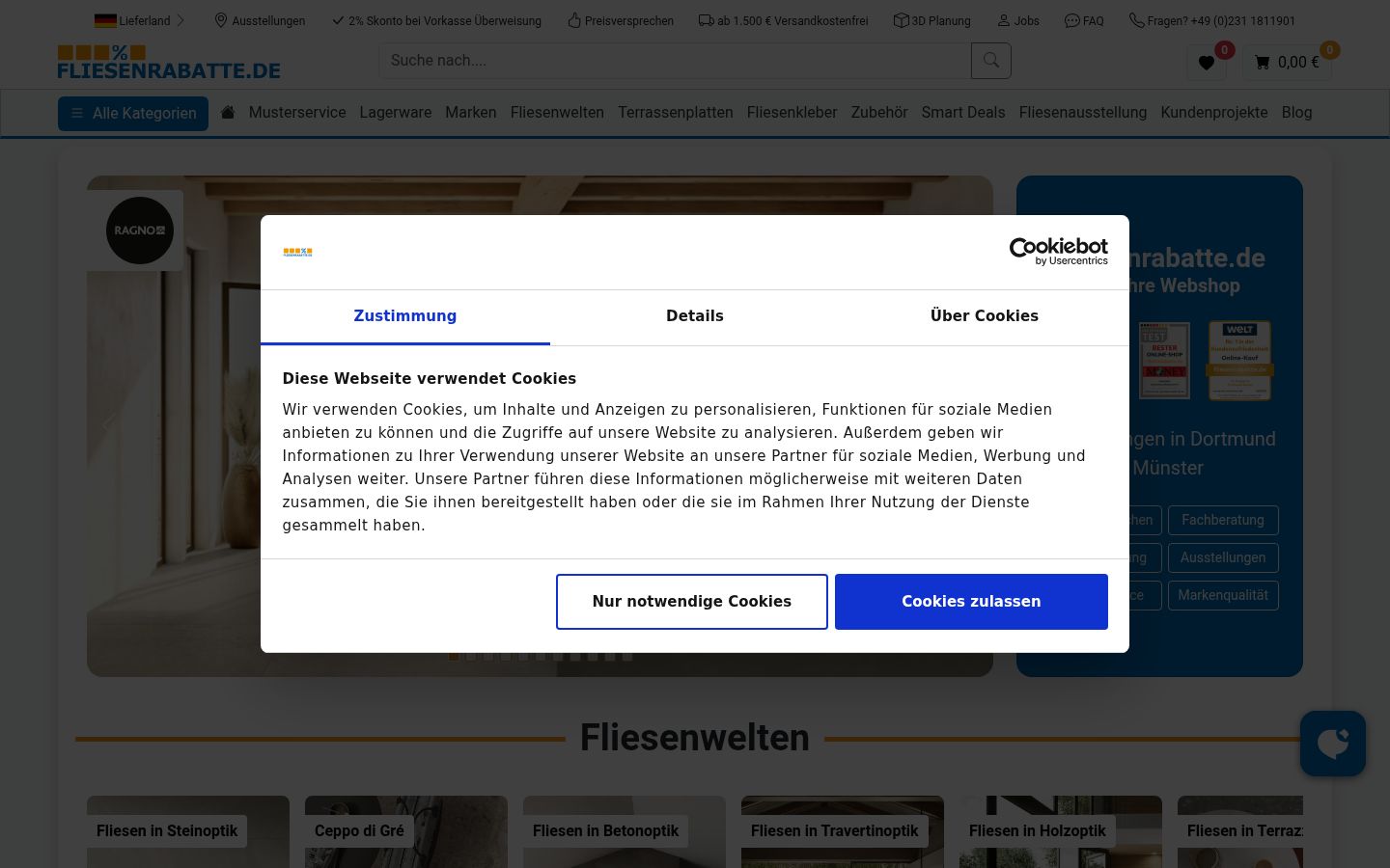 Screenshot del banner di consenso mostrato prima di qualsiasi interazione