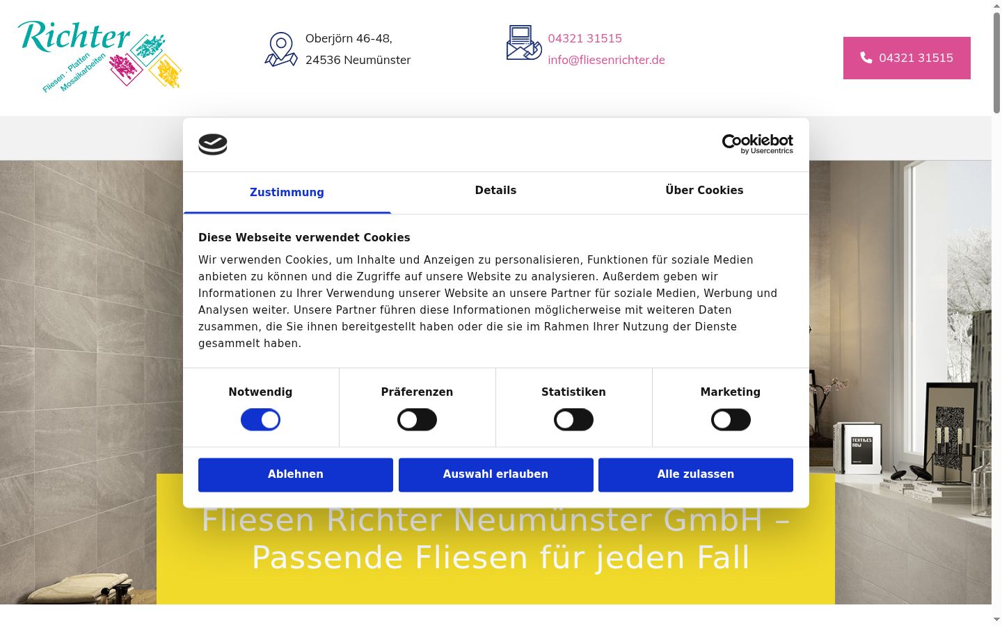 Screenshot des Einwilligungsbanners vor jeglicher Interaktion