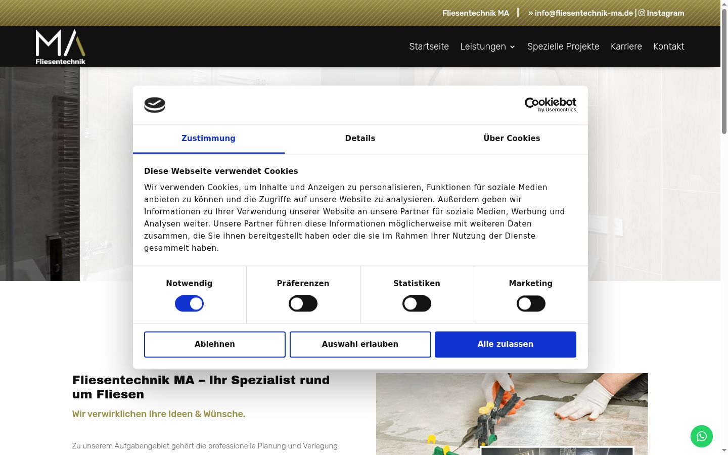 Screenshot des Einwilligungsbanners vor jeglicher Interaktion