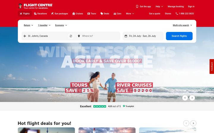 Screenshot of flightcentre.ca