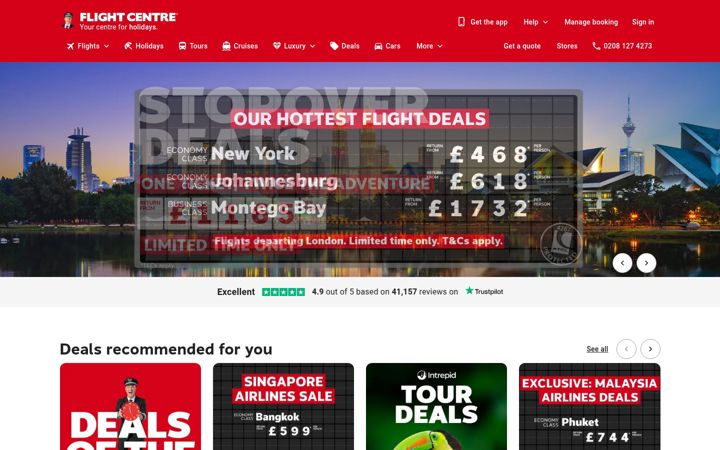 Skjermbilde av flightcentre.co.uk