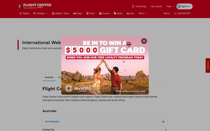 Screenshot of flightcentre.com