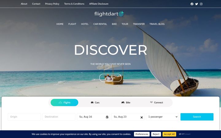 Screenshot of flightdart.com