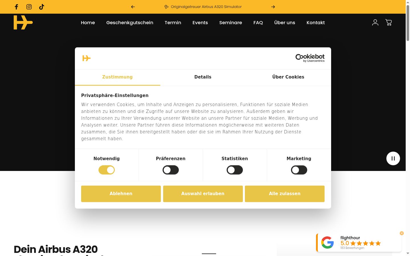Screenshot of the consent banner shown before any interaction