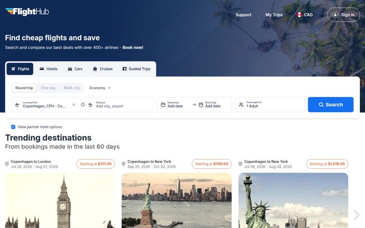 Screenshot of flighthub.com
