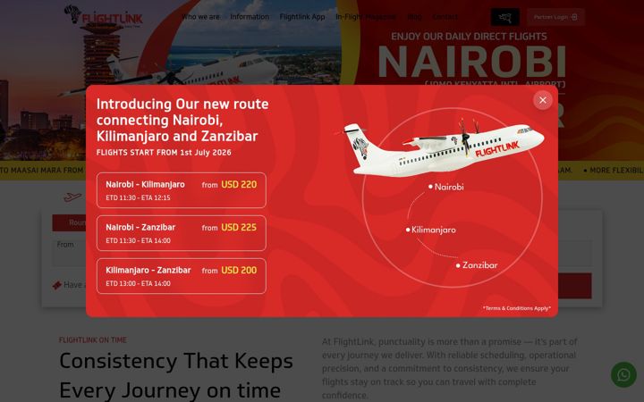 Screenshot of flightlink.co.tz