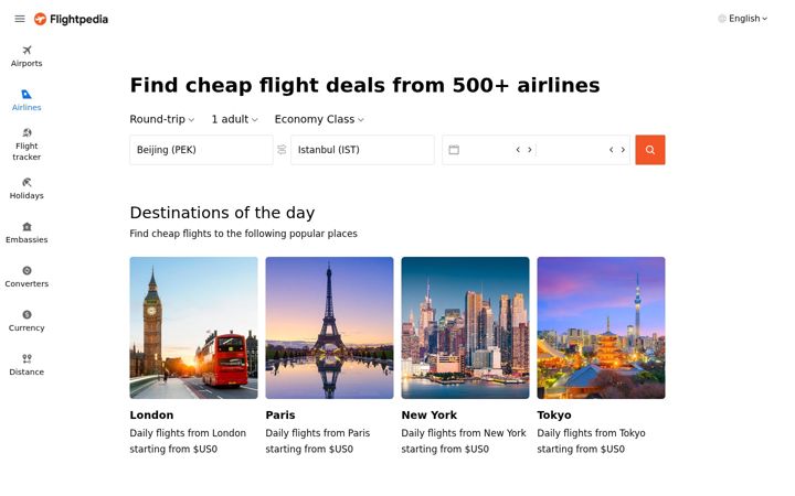 Screenshot of flightpedia.org