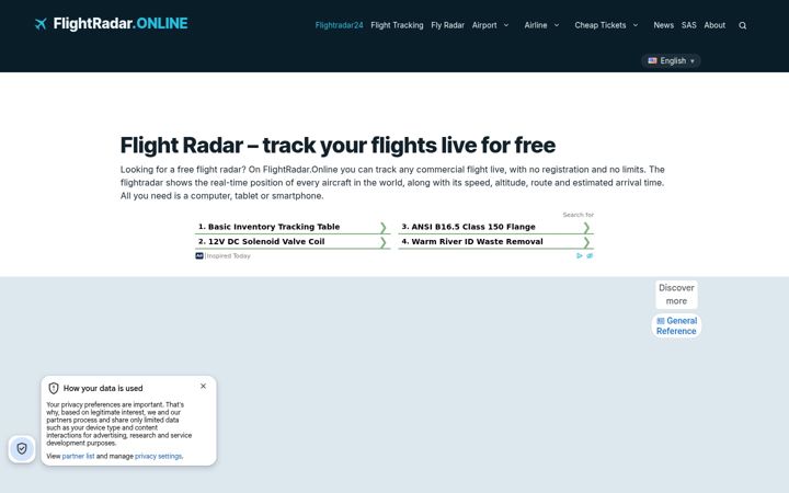 Screenshot of flightradar.online