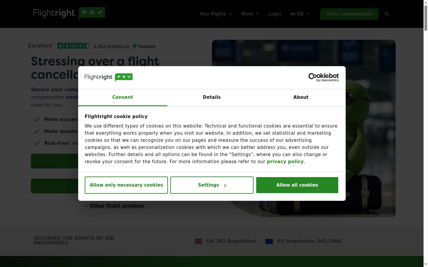 Screenshot del banner di consenso mostrato prima di qualsiasi interazione