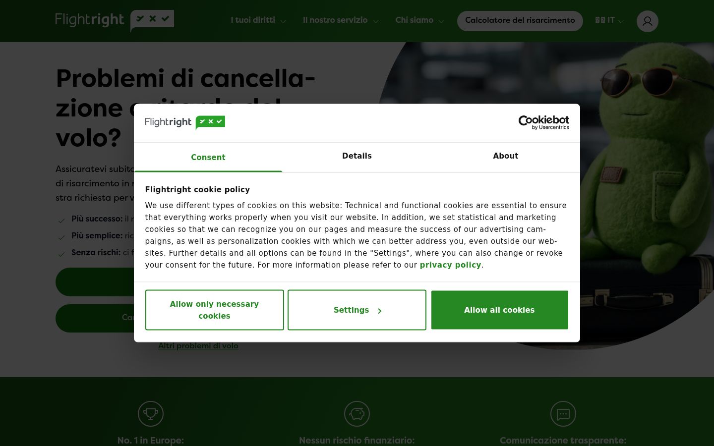 Captura de pantalla del banner de consentimiento mostrado antes de cualquier interacción