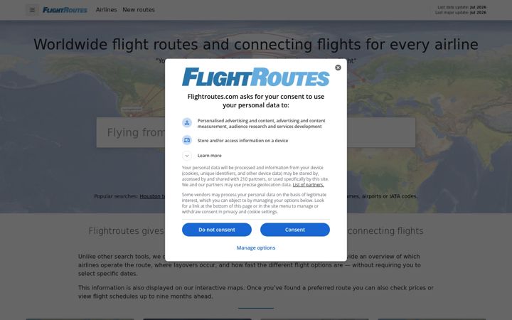 Screenshot of flightroutes.com