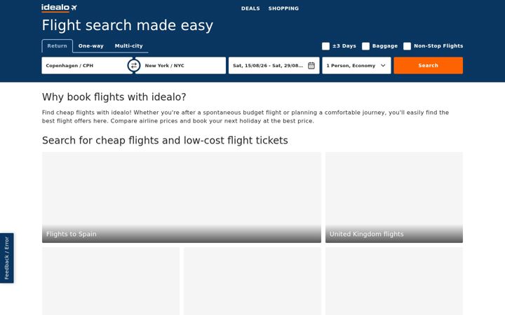 Screenshot of flights-idealo.co.uk