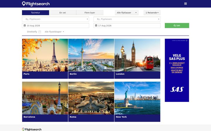 Screenshot of flightsearch.no