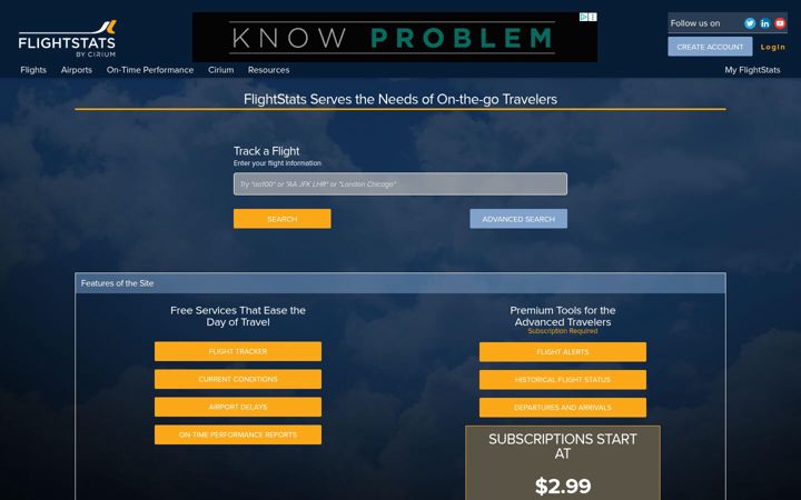 Kuvakaappaus sivustosta flightstats.com