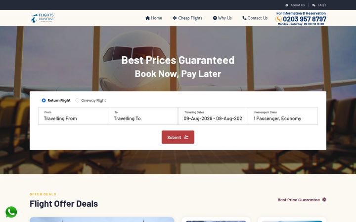 Screenshot of flightsuniverse.co.uk