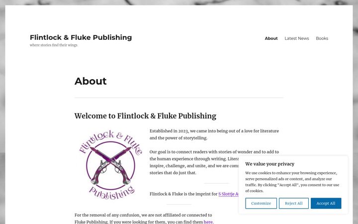 Screenshot stránky flintlockandflukepublishing.co.uk