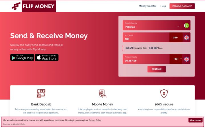Screenshot του flipmoneytransfer.co.uk