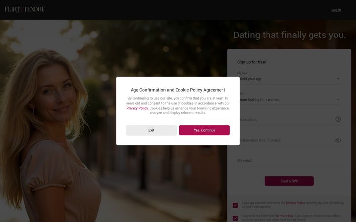 Screenshot of flirttendre.com