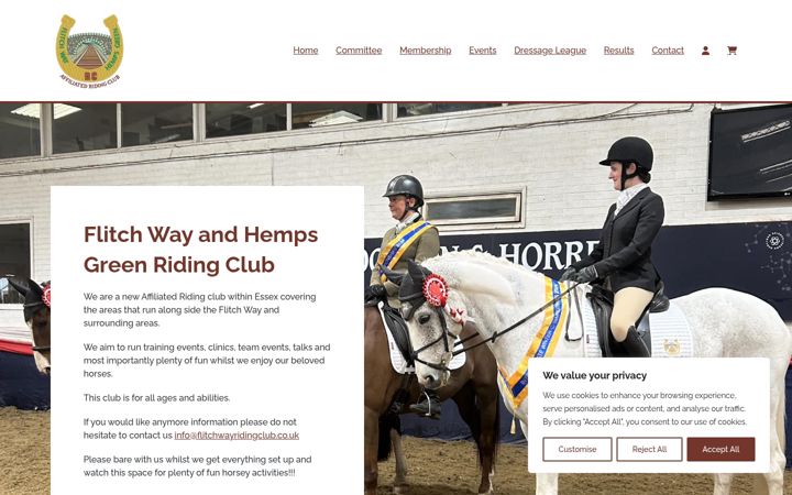 Screenshot of flitchwayridingclub.co.uk