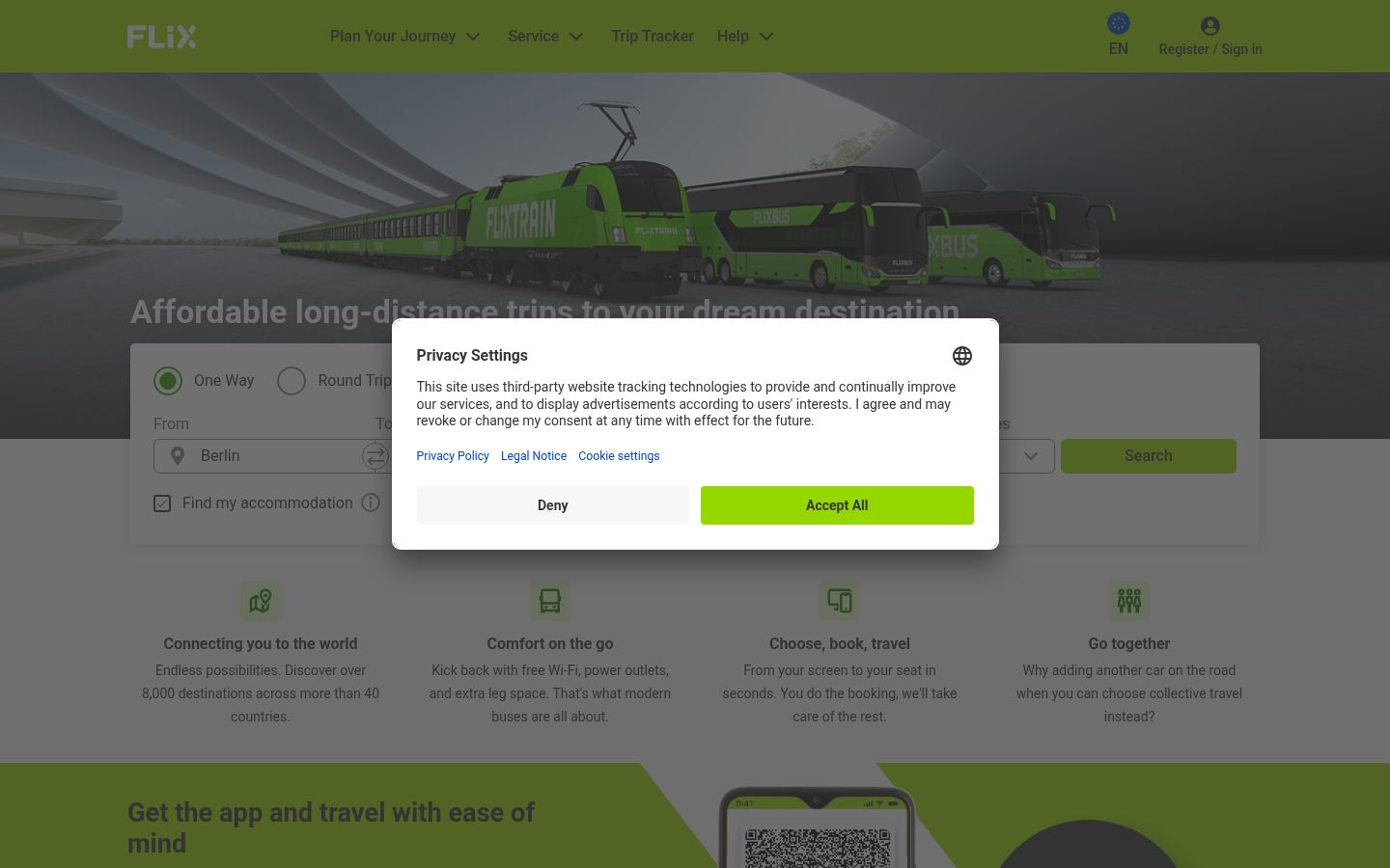 Screenshot of the consent banner shown before any interaction