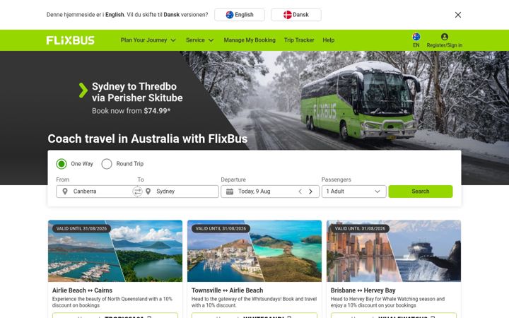 Snímek obrazovky flixbus.com.au