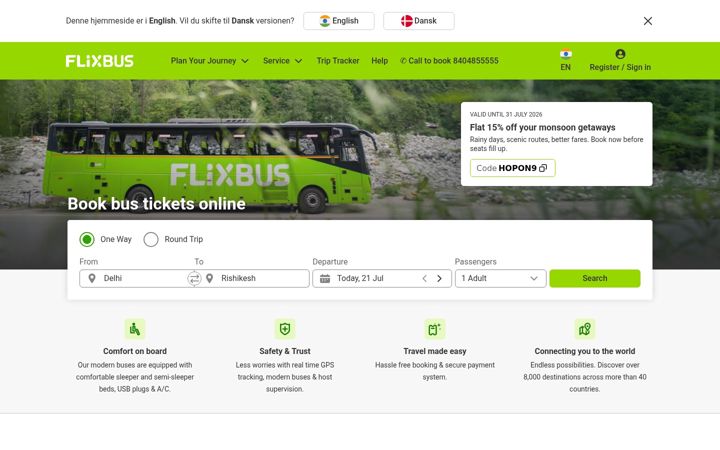 Skærmbillede af flixbus.in