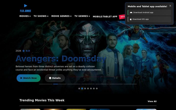 Screenshot of flixjunkie.com